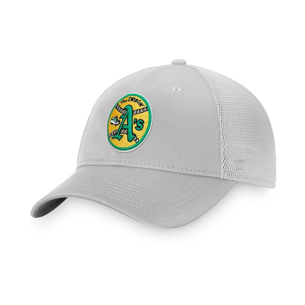 商品Fanatics|Men's Branded Gray Oakland Athletics Cooperstown Collection Core Trucker Snapback Hat,价格¥182,第1张图片