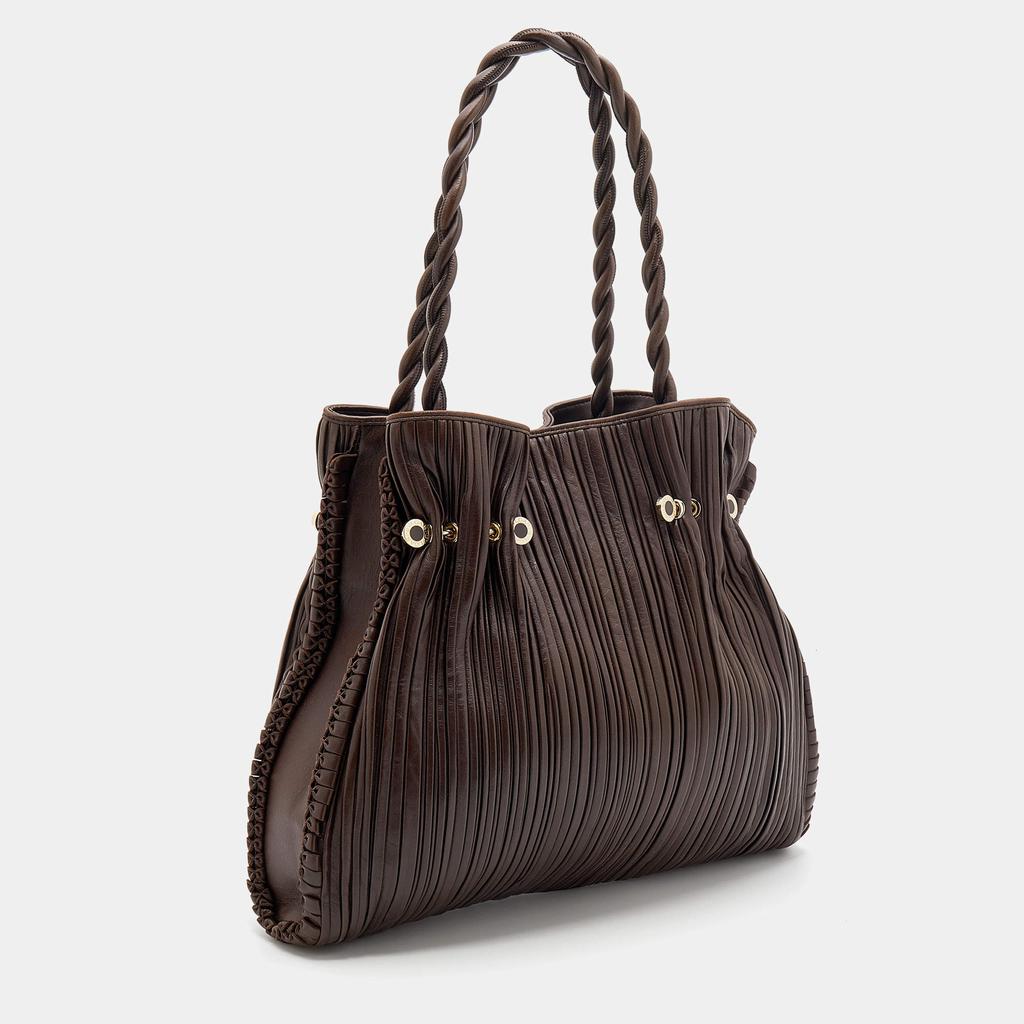 Bvlgari Brown Pleated Leather Twistino Tina Shopper Tote商品第3张图片规格展示