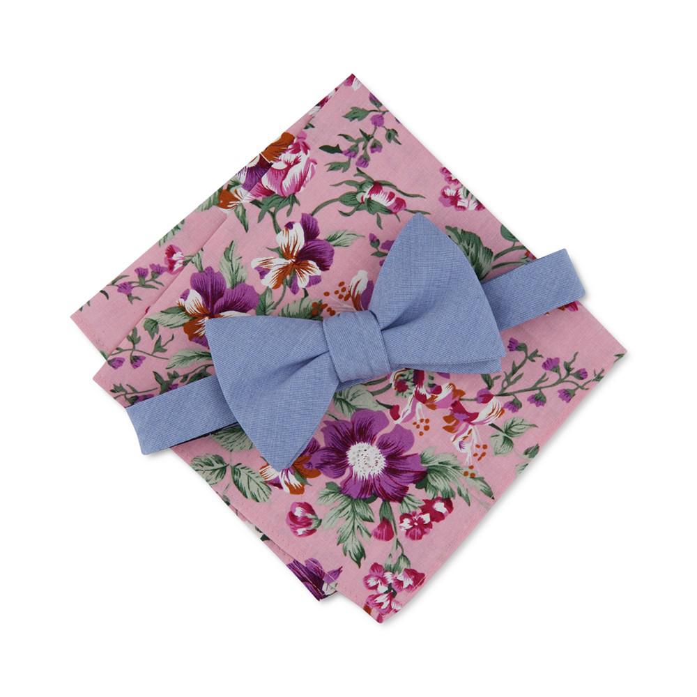 Men's Master Pre-Tied Solid Bow Tie & Floral Pocket Square Set, Created for Macy's商品第1张图片规格展示