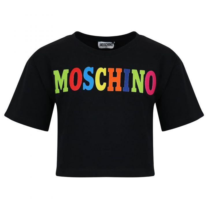 商品Moschino|Black Cropped Multicoloured Logo T Shirt,价格¥283,第1张图片