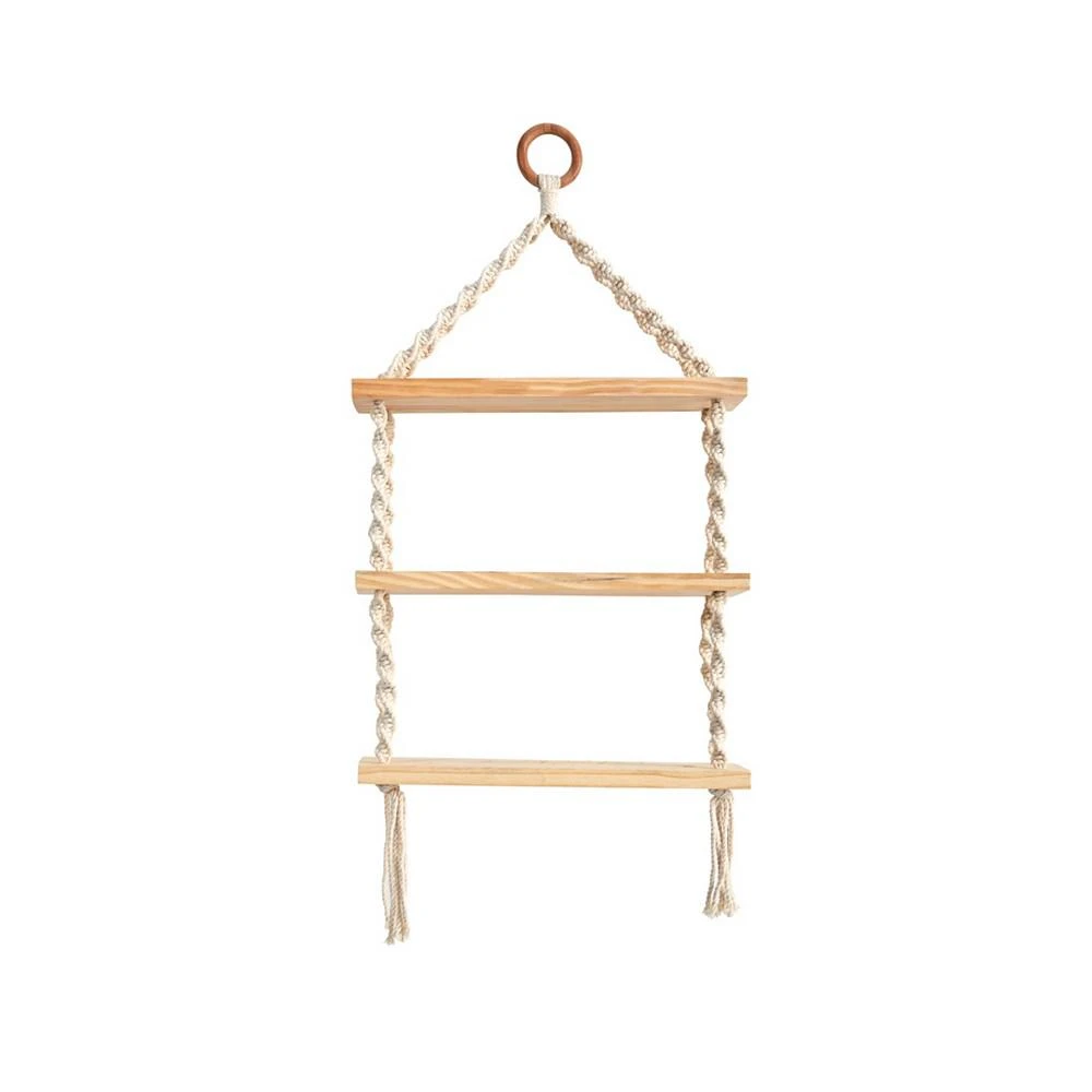商品NEARLY NATURAL|3-Tier Handmade Boho Wall Hanging with Wooden Shelf, 2.5' x 1',价格¥432,第1张图片