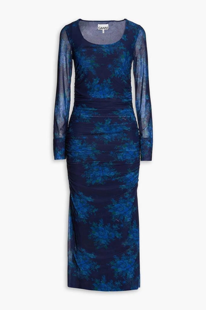 商品Ganni|Ruched floral-print mesh midi dress,价格¥881,第3张图片详细描述