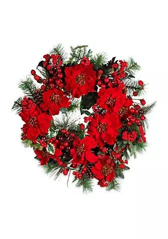 商品NEARLY NATURAL|Natural 24 In. Poinsettia Wreath,价格¥669,第1张图片