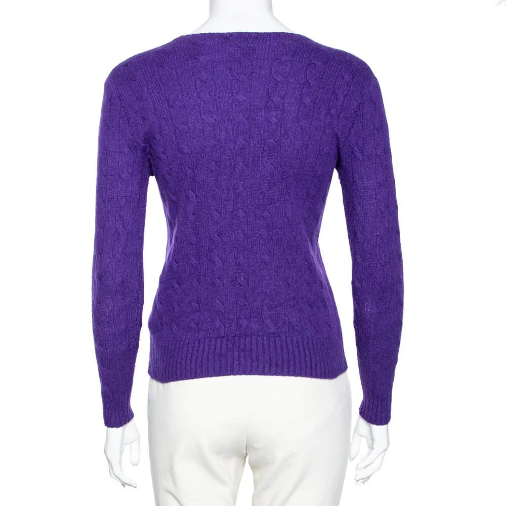 商品[二手商品] Ralph Lauren|Polo Ralph Lauren Purple Cable Knit Wool Long Sleeve Sweater M,价格¥808,第3张图片详细描述