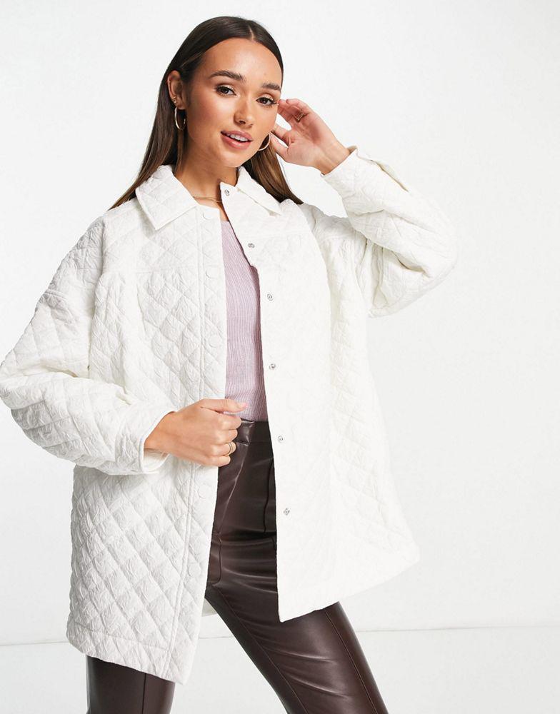 Topshop textured quilted coat in white商品第1张图片规格展示
