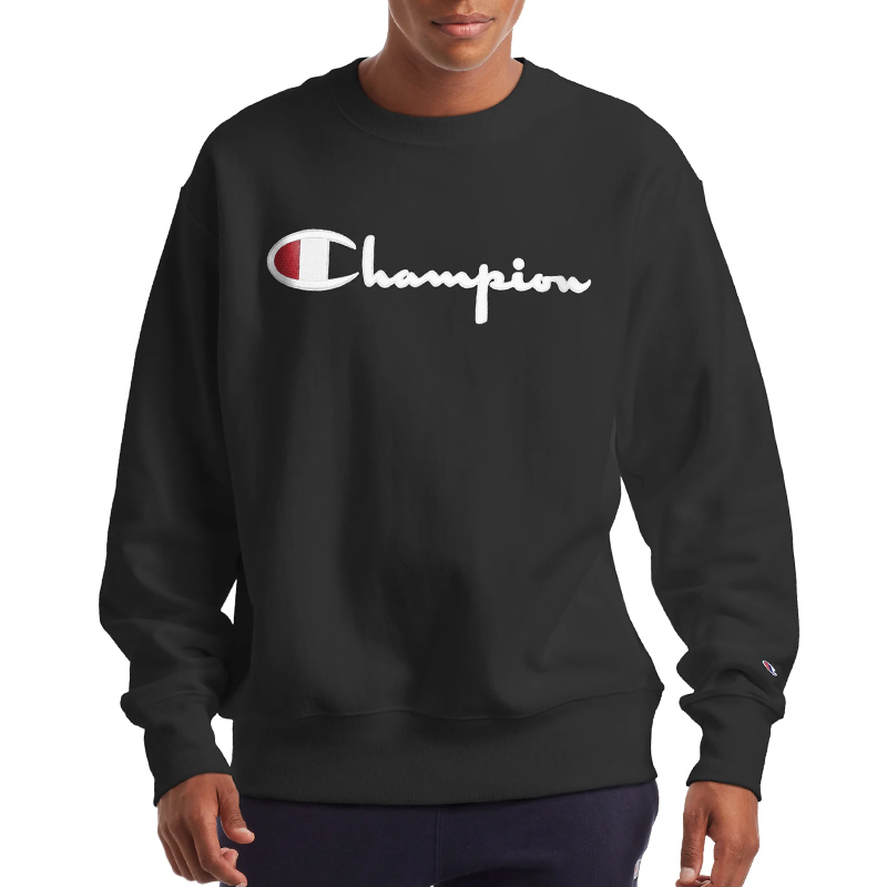 Champion 男士黑色圆领刺绣卫衣 GF70-Y08069-001商品第1张图片规格展示