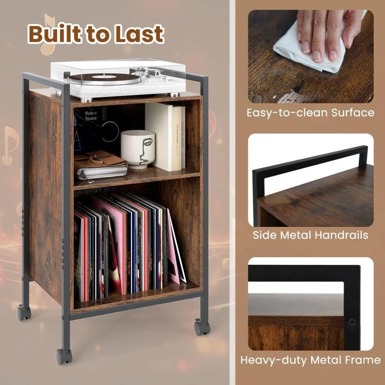 商品Hivvago|Mobile Record Player Stand with Power Outlet-Rustic Brown,价格¥914,第5张图片详细描述