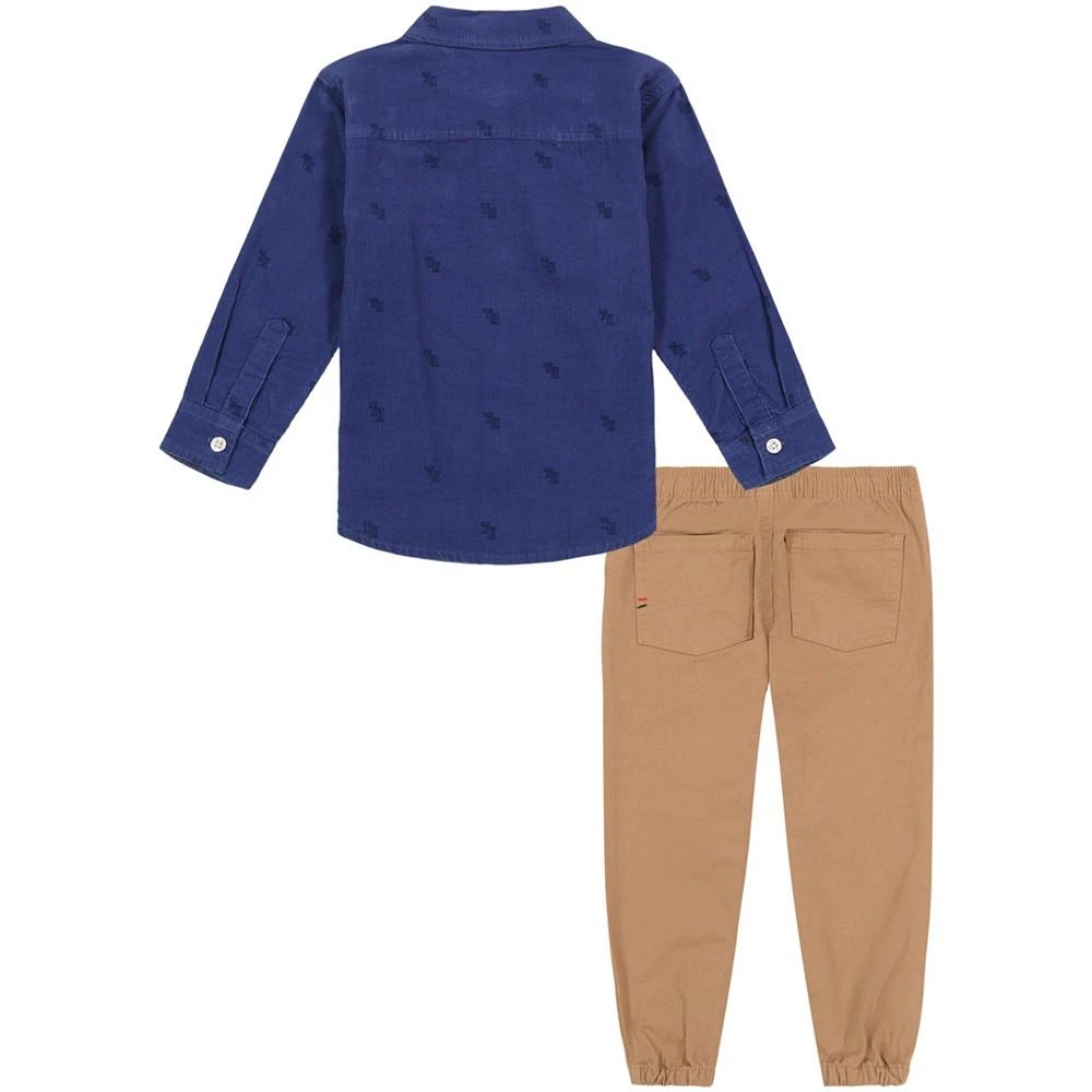 商品Tommy Hilfiger|Toddler Boys Corduroy Logo Long Sleeve Button-Front Shirt and Twill Joggers, 2 Piece Set,价格¥183,第2张图片详细描述
