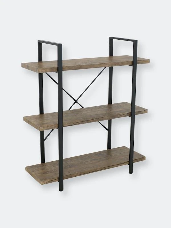 商品Sunnydaze Decor|Sunnydaze Industrial Style 3-Tier Bookshelf Wood Veneer Shelves,价格¥1185,第1张图片