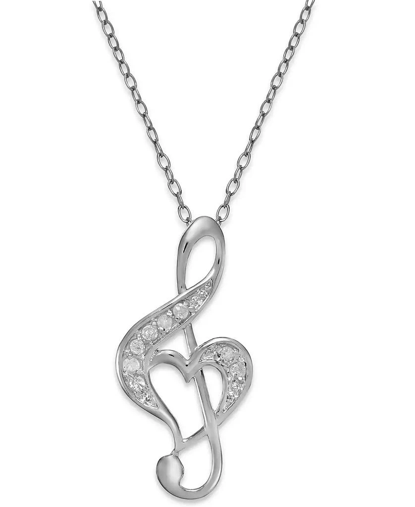 商品Macy's|Diamond Treble Clef Heart Pendant Necklace in Sterling Silver (1/10 ct. t.w.),价格¥187,第1张图片