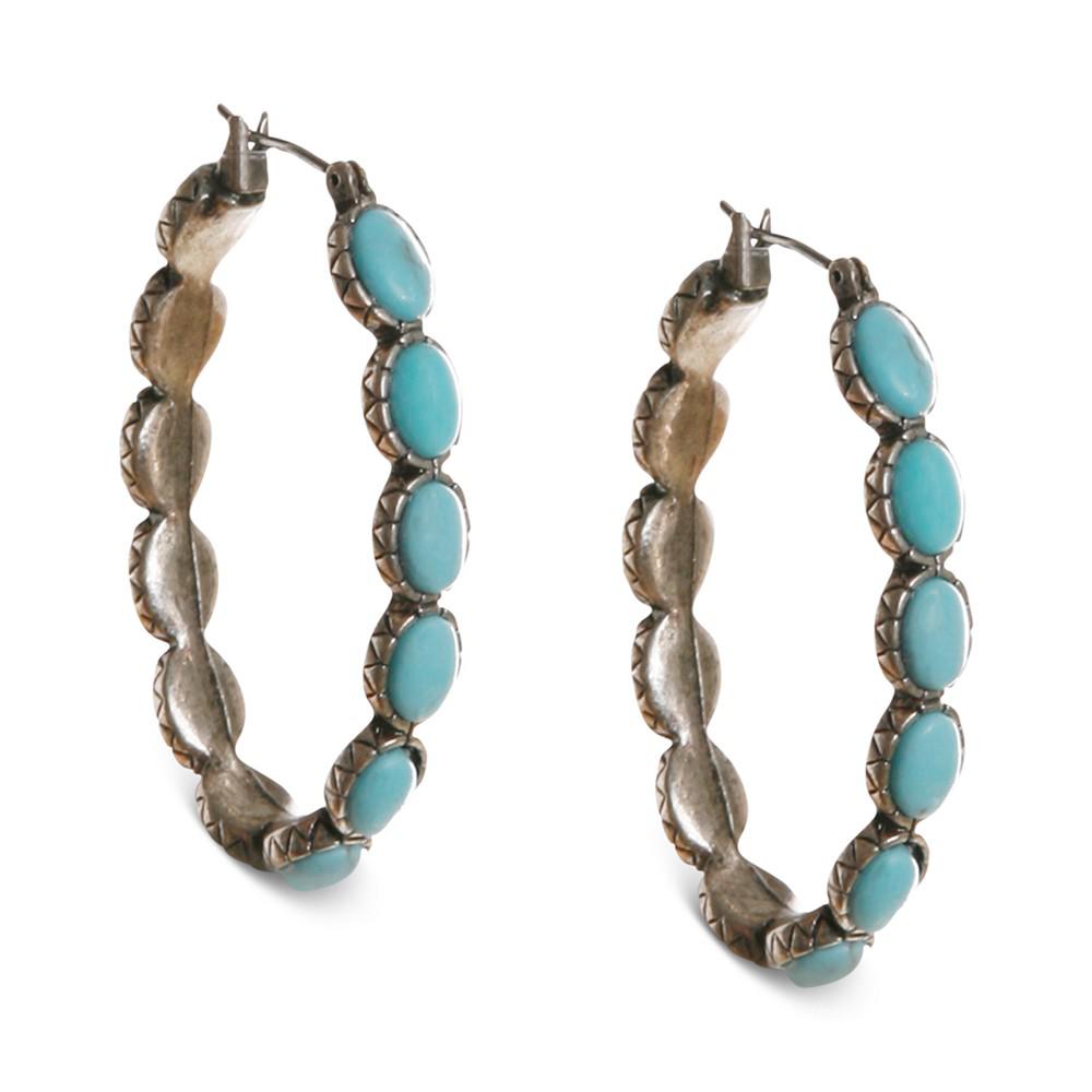 Earrings, Reconstituted Turquoise 1-5/8" Hoop Earrings商品第1张图片规格展示