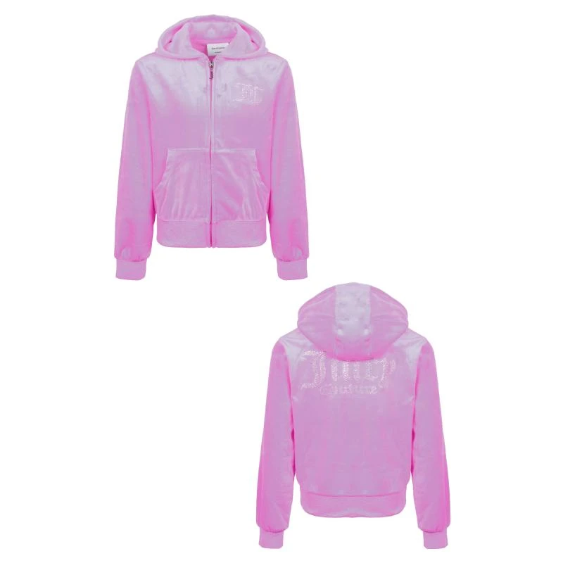 商品Juicy Couture|Logo crystal detailing girls lilac velour zip up hoodie with kangaroo pockets,价格¥749,第1张图片