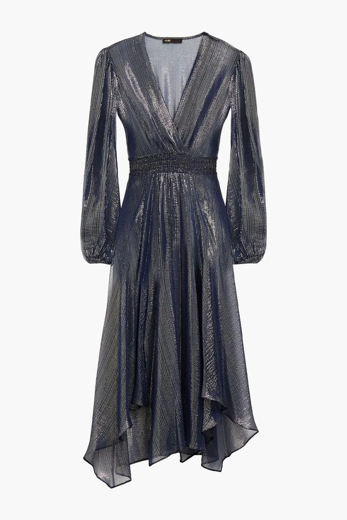 商品Maje|Ruit wrap-effect metallic silk-blend chiffon midi dress,价格¥1777,第3张图片详细描述
