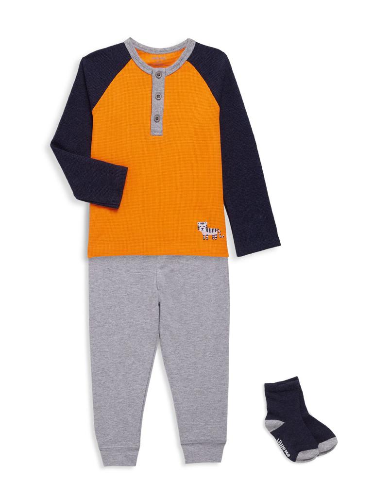 Baby Boy's 3-Piece Colorblock T-Shirt, Heathered Joggers & Socks Set商品第1张图片规格展示