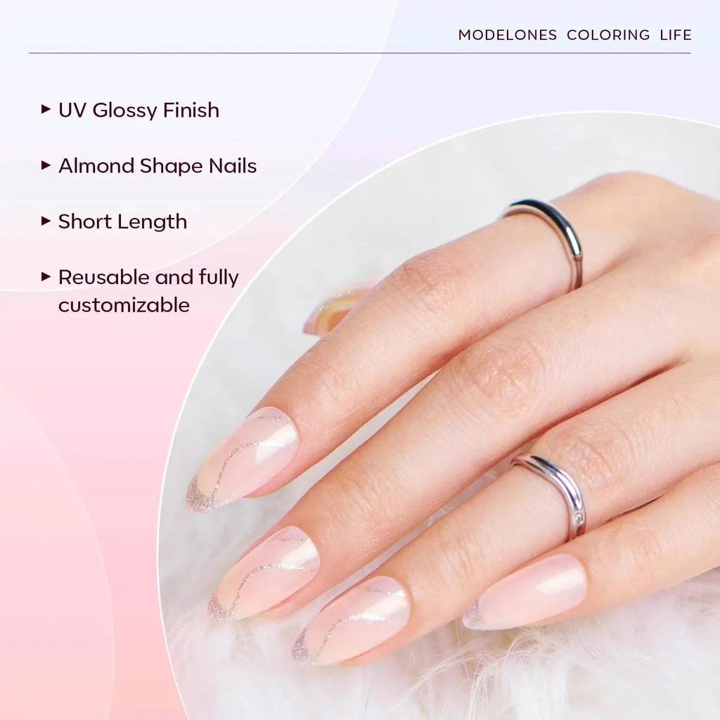 商品[国内直发] MODELONES|Glam Frenchin - 24 Fake Nails 12 Sizes Short Almond Press on Nails Kit,价格¥75,第4张图片详细描述