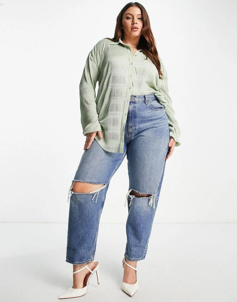 商品ASOS|ASOS DESIGN Curve oversized plisse shirt in khaki,价格¥304,第4张图片详细描述