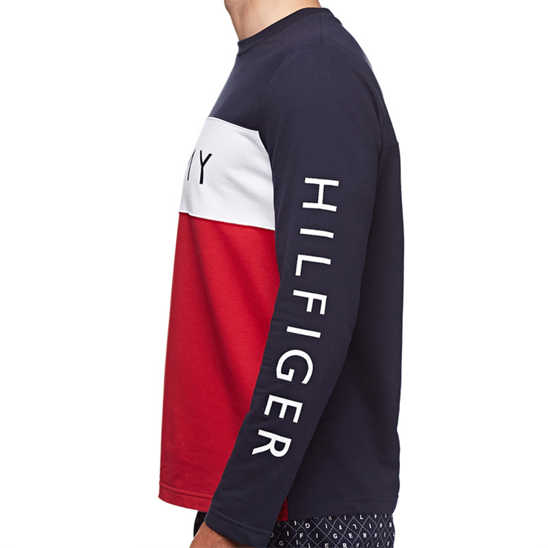 商品Tommy Hilfiger|TOMMY HILFIGER 汤米·希尔费格 男士海军蓝搭配红色长袖运动衫 09T3301-410,价格¥225,第1张图片