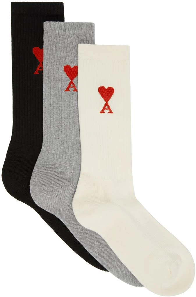 商品AMI|Three-Pack Multicolor Ami de Cœur Socks,价格¥661,第1张图片