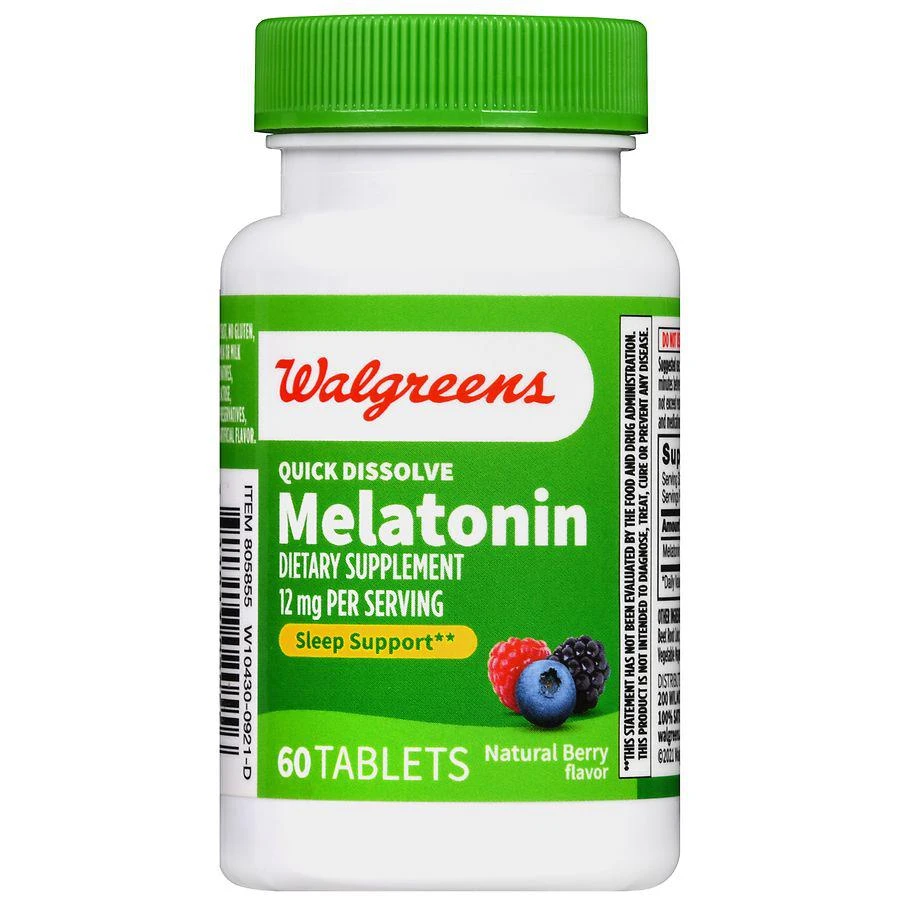 商品Walgreens|Quick Dissolve Melatonin 12 mg Tablets Natural Berry,价格¥105,第2张图片详细描述