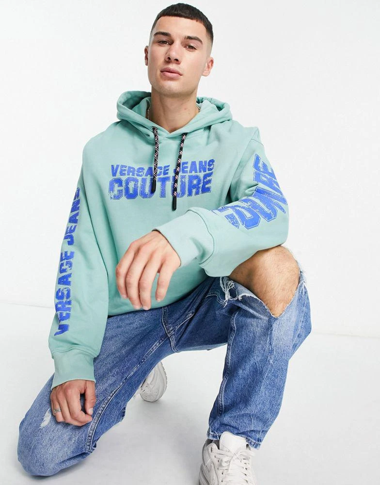 商品Versace|Versace Jeans Couture college print hoodie in green,价格¥1638,第2张图片详细描述