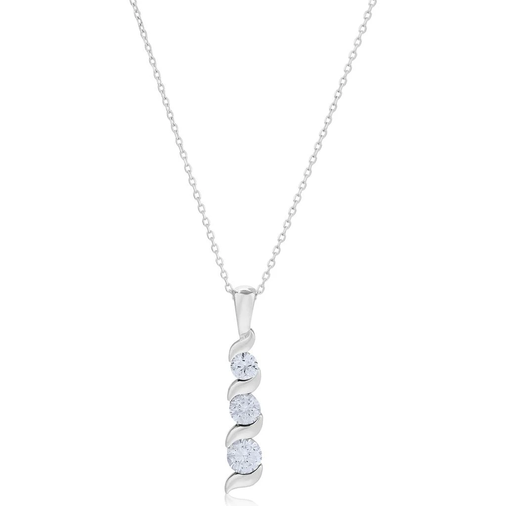 14K White Gold 3-Stone Round Gemstone Journey Pendant Necklace with Cable Chain 商品