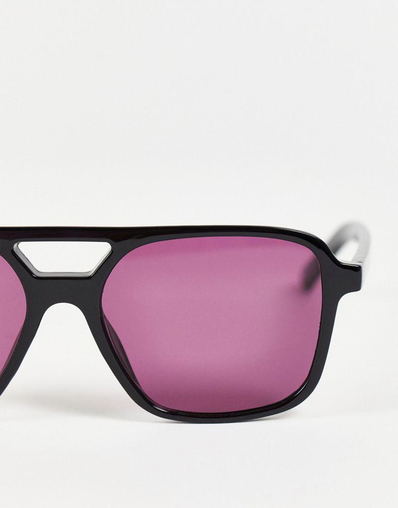 ASOS DESIGN aviator sunglasses in black with dark pink lens商品第4张图片规格展示