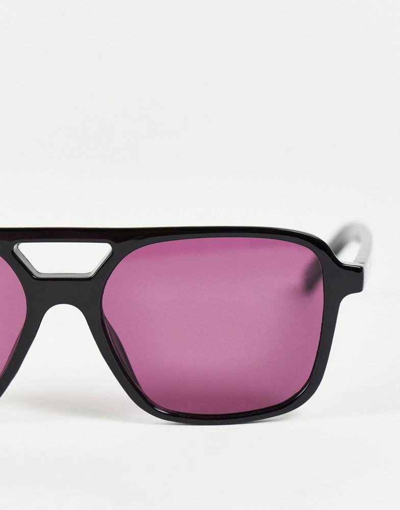 商品ASOS|ASOS DESIGN aviator sunglasses in black with dark pink lens,价格¥65,第4张图片详细描述