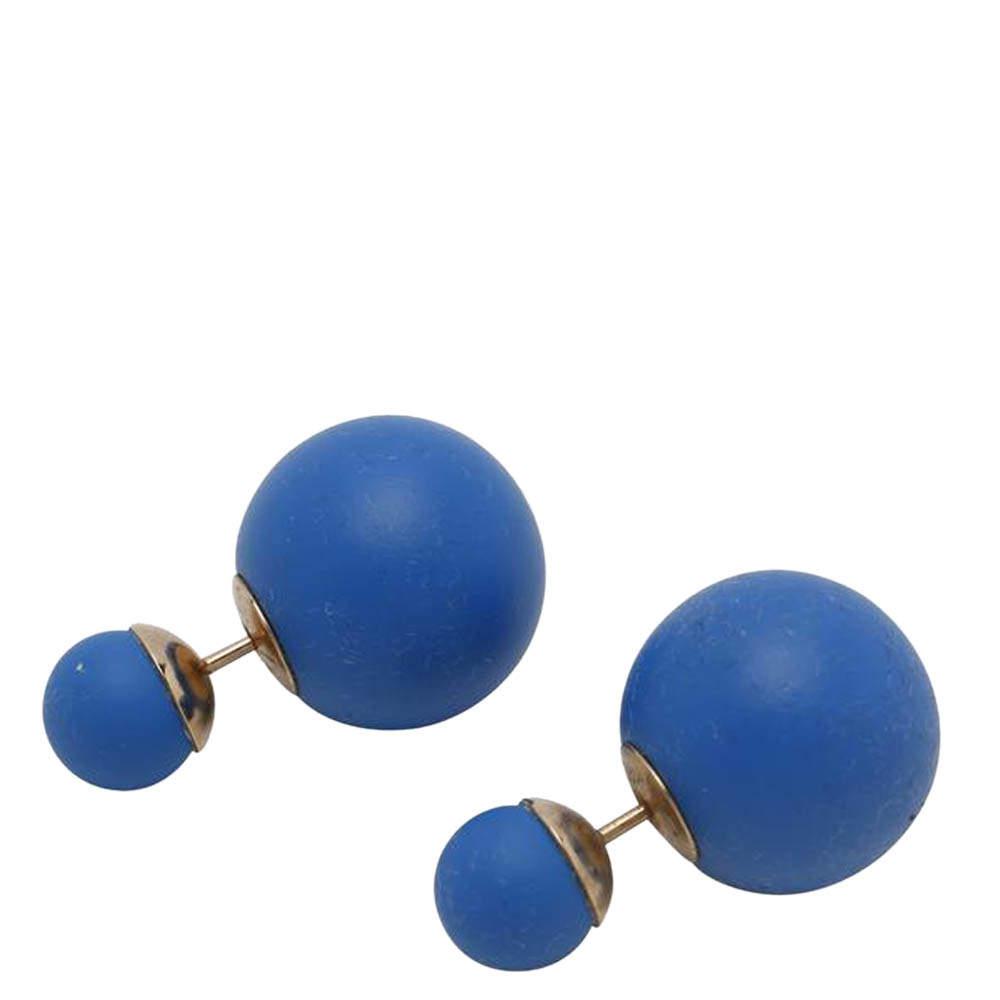 Dior Tribale Mise en Dior Matte Blue Gold Tone Stud Earrings商品第1张图片规格展示