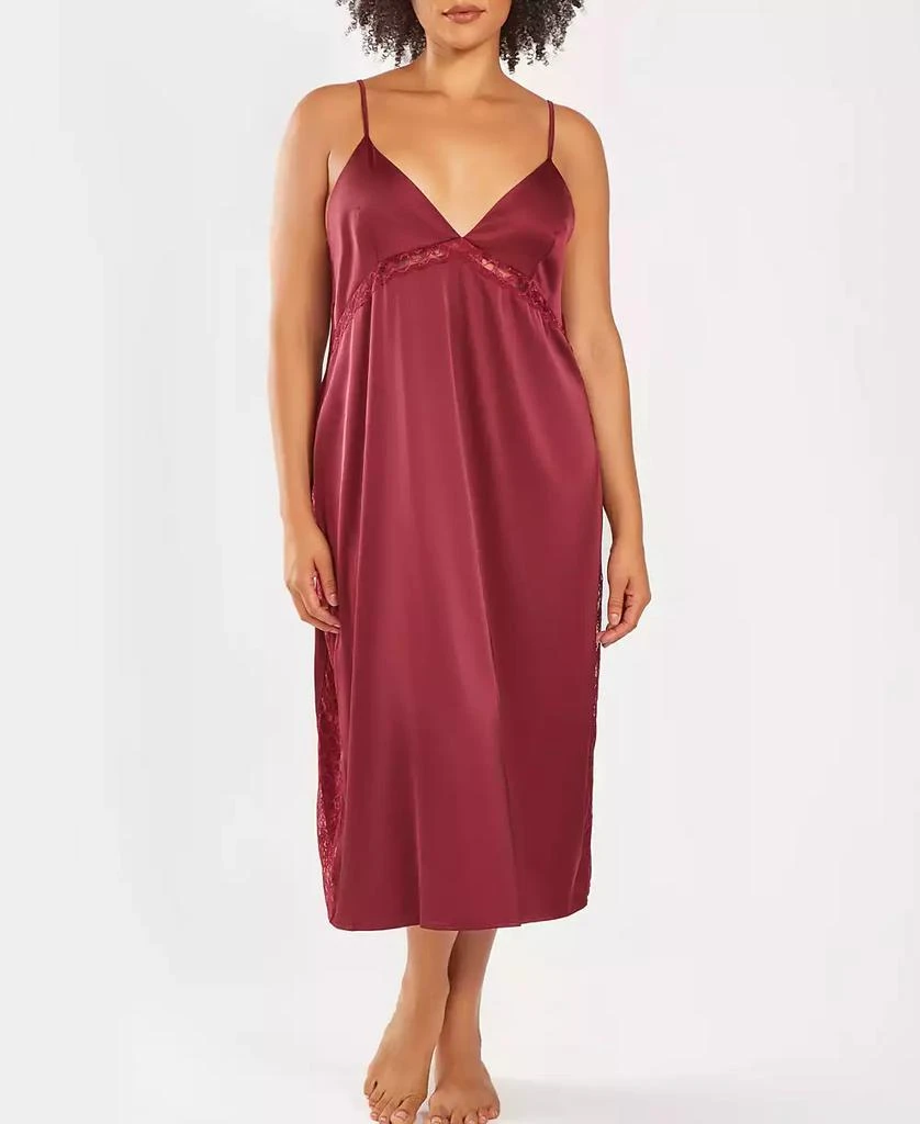 商品iCollection|Plus Size Silky Open Back Nightgown with Lace Trims,价格¥432,第1张图片