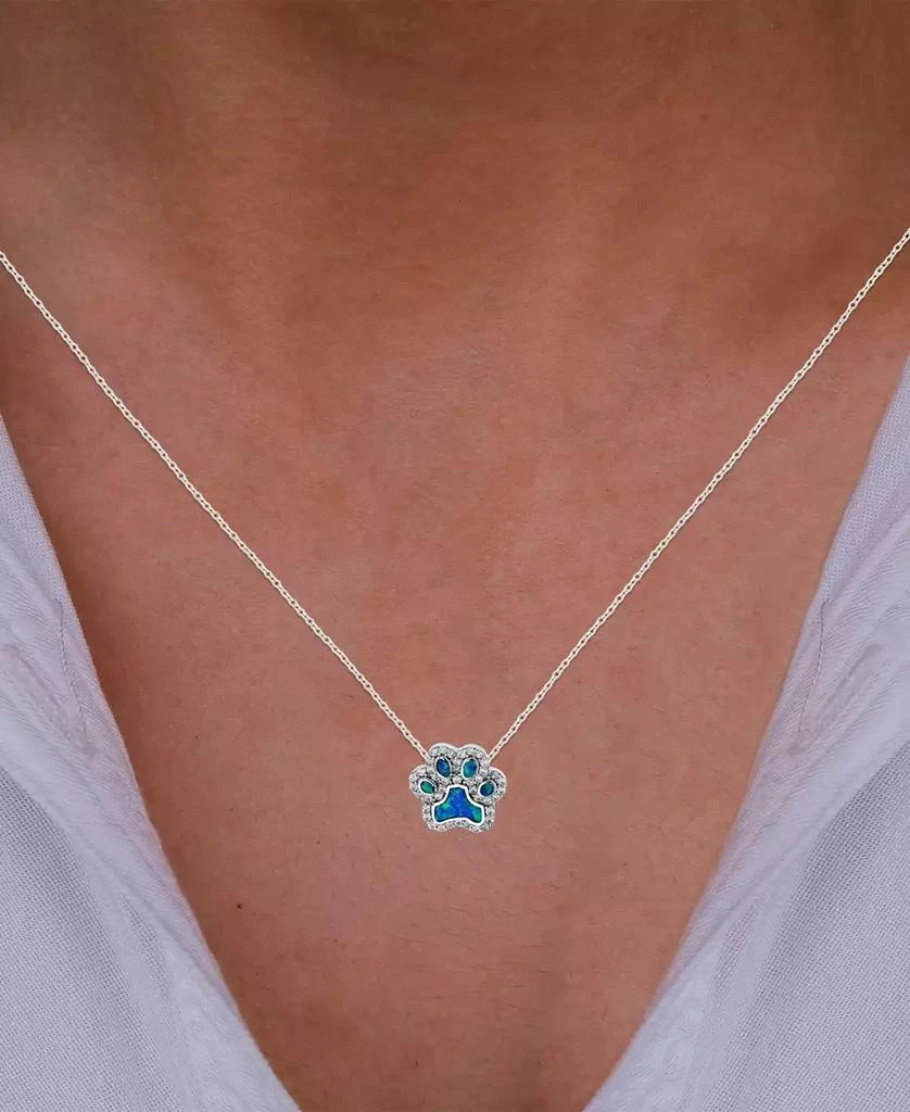 商品Macy's|Lab-Grown Blue Opal & Cubic Zirconia Paw 18" Pendant Necklace in Sterling Silver,价格¥150,第2张图片详细描述