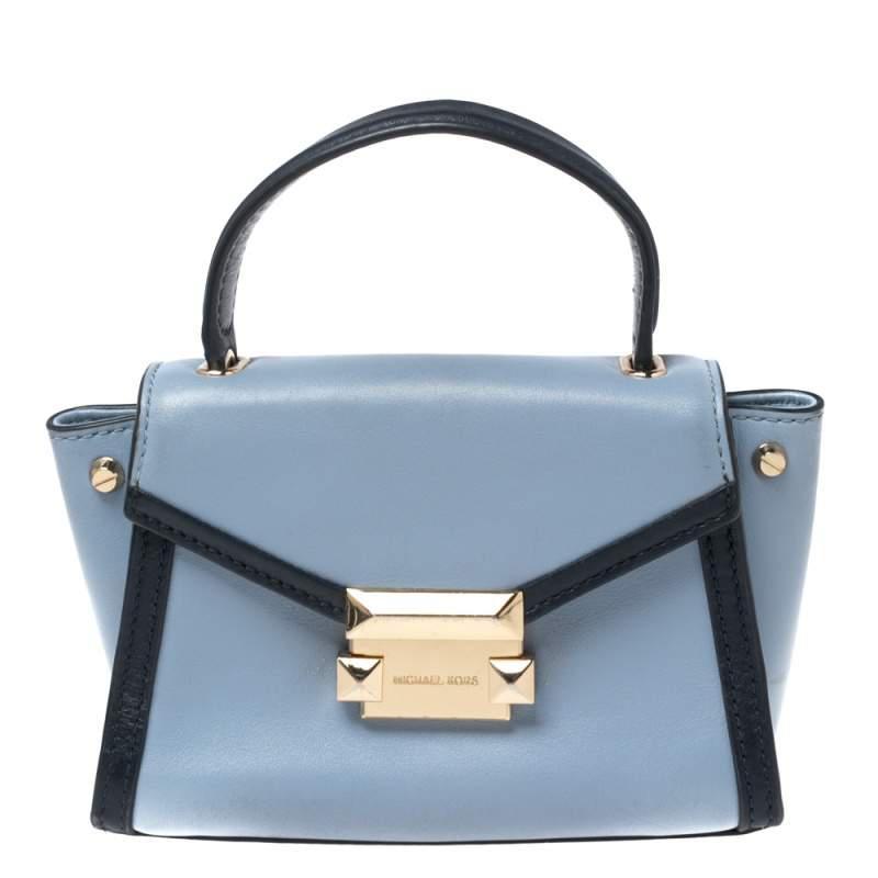 商品[二手商品] Michael Kors|Michael Kors Two Tone Blue Leather Mini Whitney Top Handle Bag,价格¥1182,第1张图片