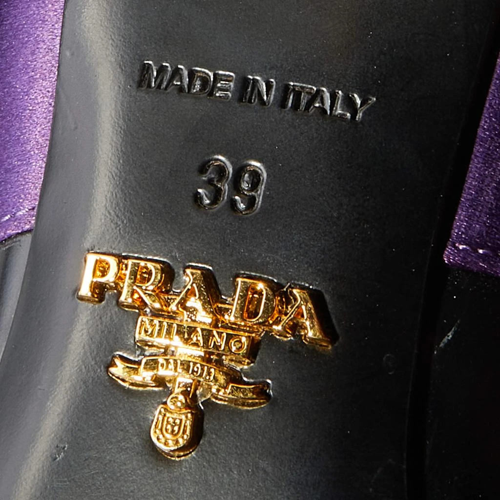 Prada Black/Purple Leather And Satin Jeweled Mary Jane Pointed Toe Pumps Size 39 商品