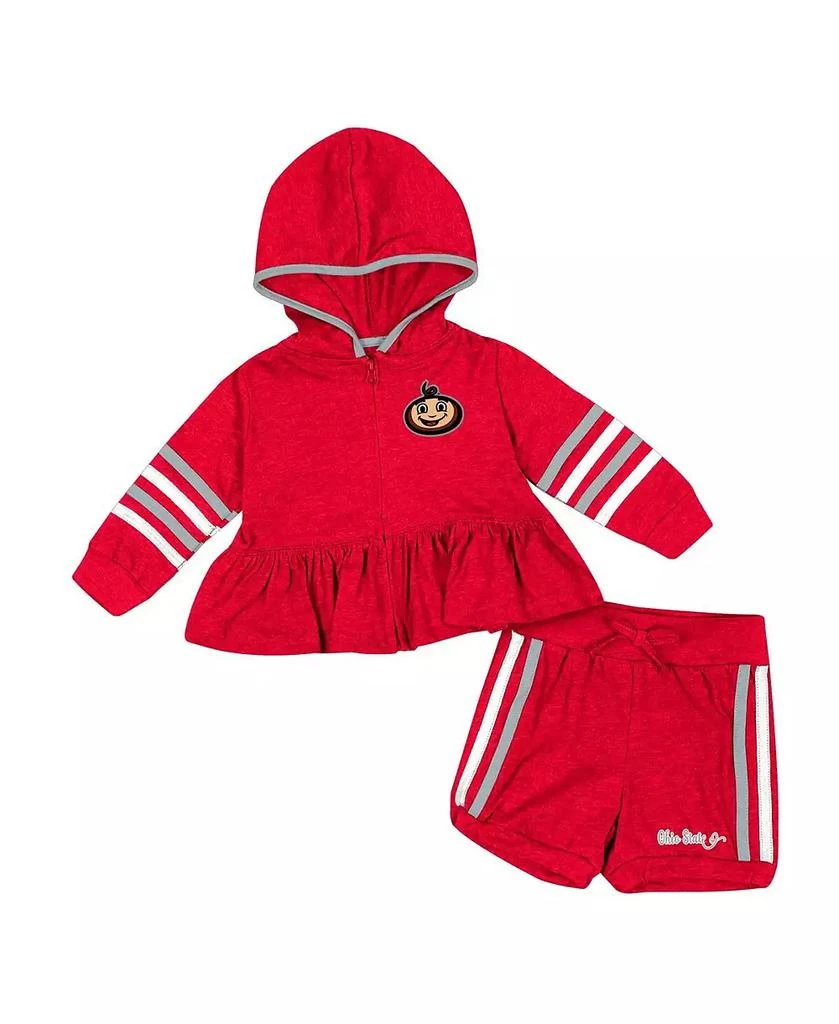 商品Colosseum|Girls Infant Scarlet Ohio State Buckeyes Spoonful Full-Zip Hoodie Shorts Set,价格¥286,第1张图片