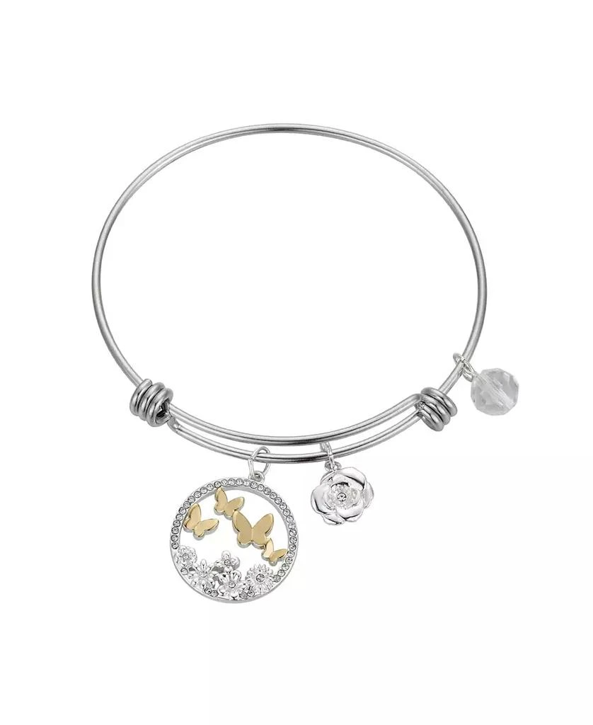 商品Unwritten|Two-Tone Crystal Butterfly Stainless Steel Adjustable Bangle,价格¥124,第1张图片