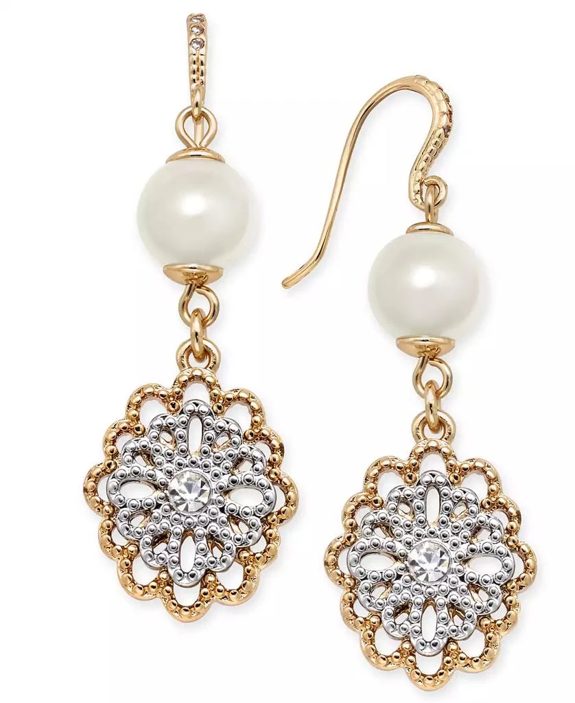 商品Charter Club|Two-Tone Crystal Filigree & Imitation Pearl Drop Earrings, Created for Macy's,价格¥227,第1张图片