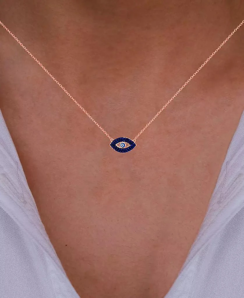 商品Macy's|Cubic Zirconia & Enamel Evil Eye Pendant Necklace in 14k Rose Gold-Plated Sterling Silver, 16" + 1" extender,价格¥122,第2张图片详细描述