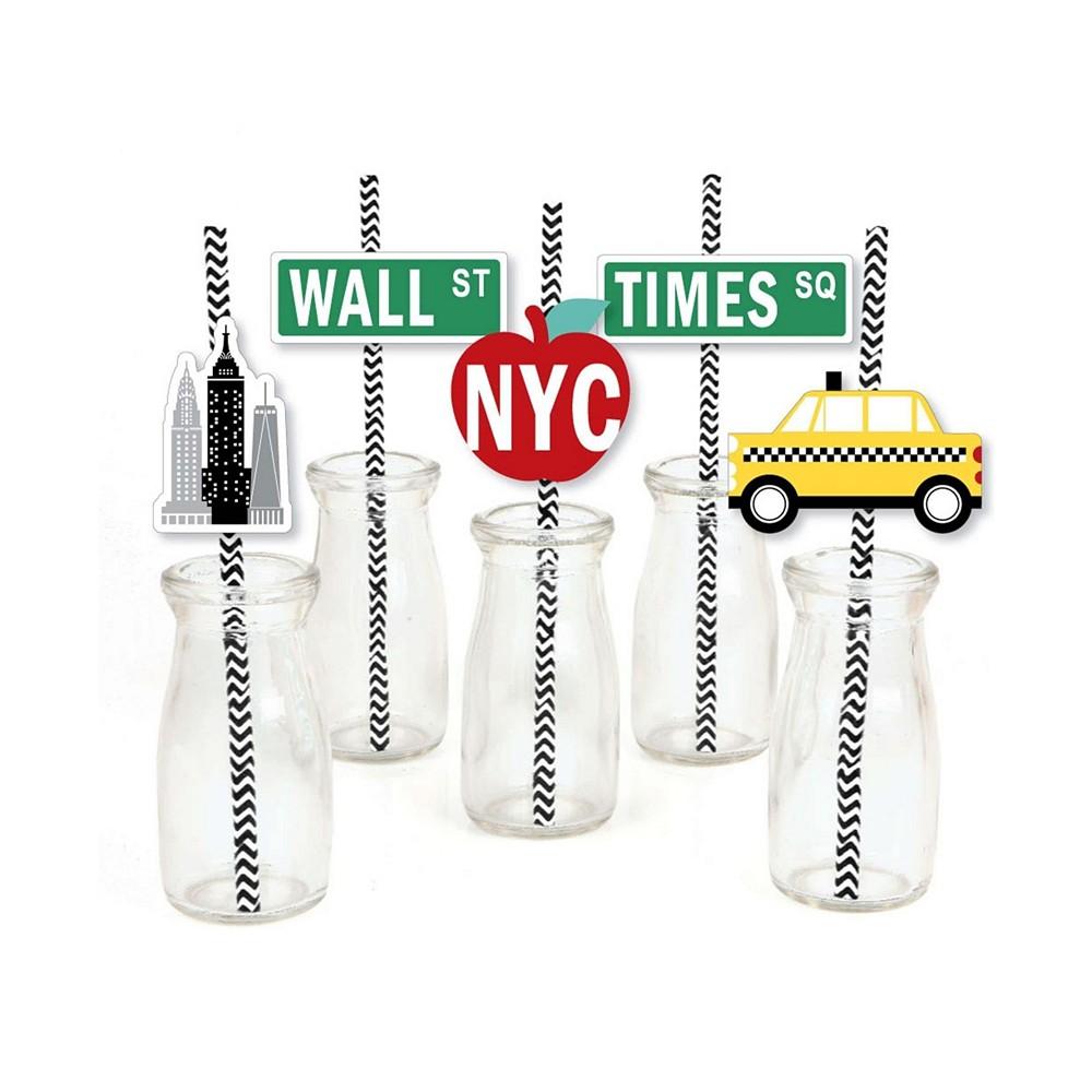 NYC Cityscape - Paper Straw Decor - New York City Party Striped Decorative Straws - Set of 24商品第1张图片规格展示