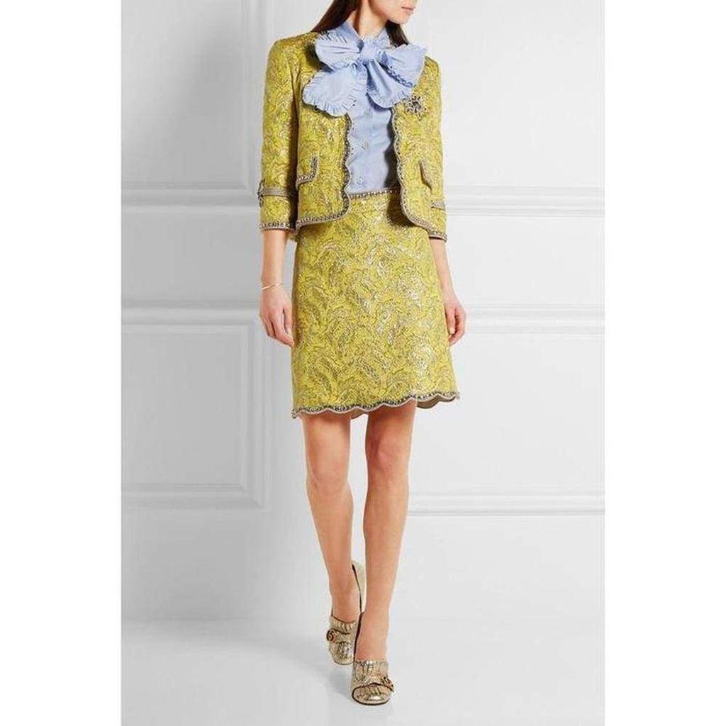 商品Gucci|Yellow Brocade Jacquard Mini Skirt,价格¥6643,第6张图片详细描述