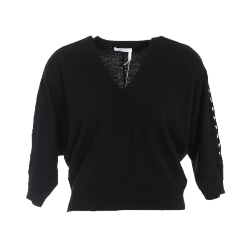 商品Chloé|CHLOE 女士黑色针织V领上衣     C21AMP26-670-001,价格¥1841,第1张图片