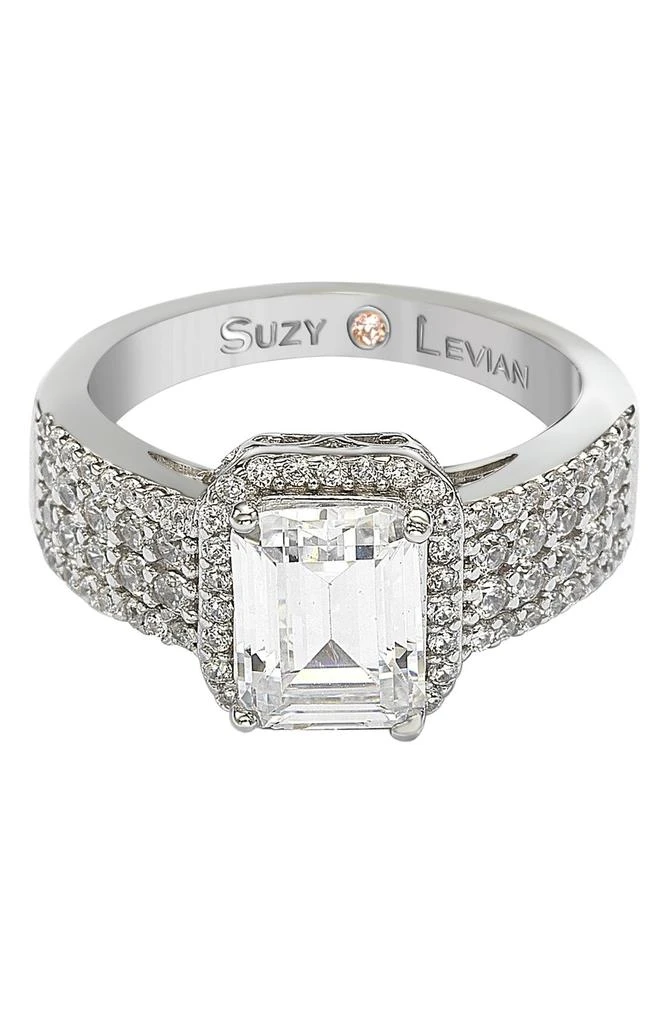 商品Suzy Levian|Sterling Silver Radiant-Cut CZ Halo Bridal Ring,价格¥1050,第5张图片详细描述