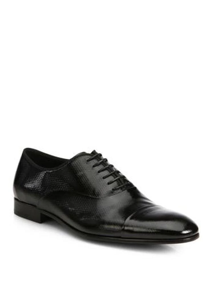 商品Giorgio Armani|Giorgio Armani - Textured Patent Leather Lace-up Oxfords,价格¥5808,第1张图片