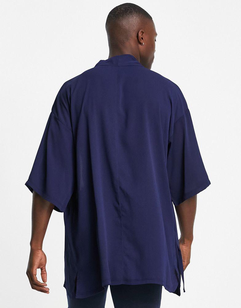 ASOS DESIGN co-ord short lightweight dressing gown with tie side in navy商品第4张图片规格展示