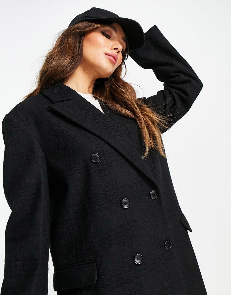 商品Topshop|Topshop self check double breasted long coat in black,价格¥834,第5张图片详细描述