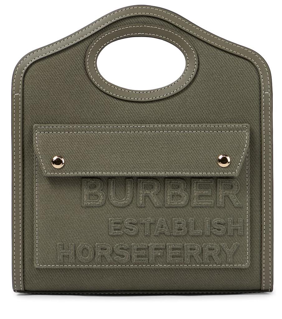 商品Burberry|Pocket Mini leather-trimmed canvas tote,价格¥8551,第1张图片