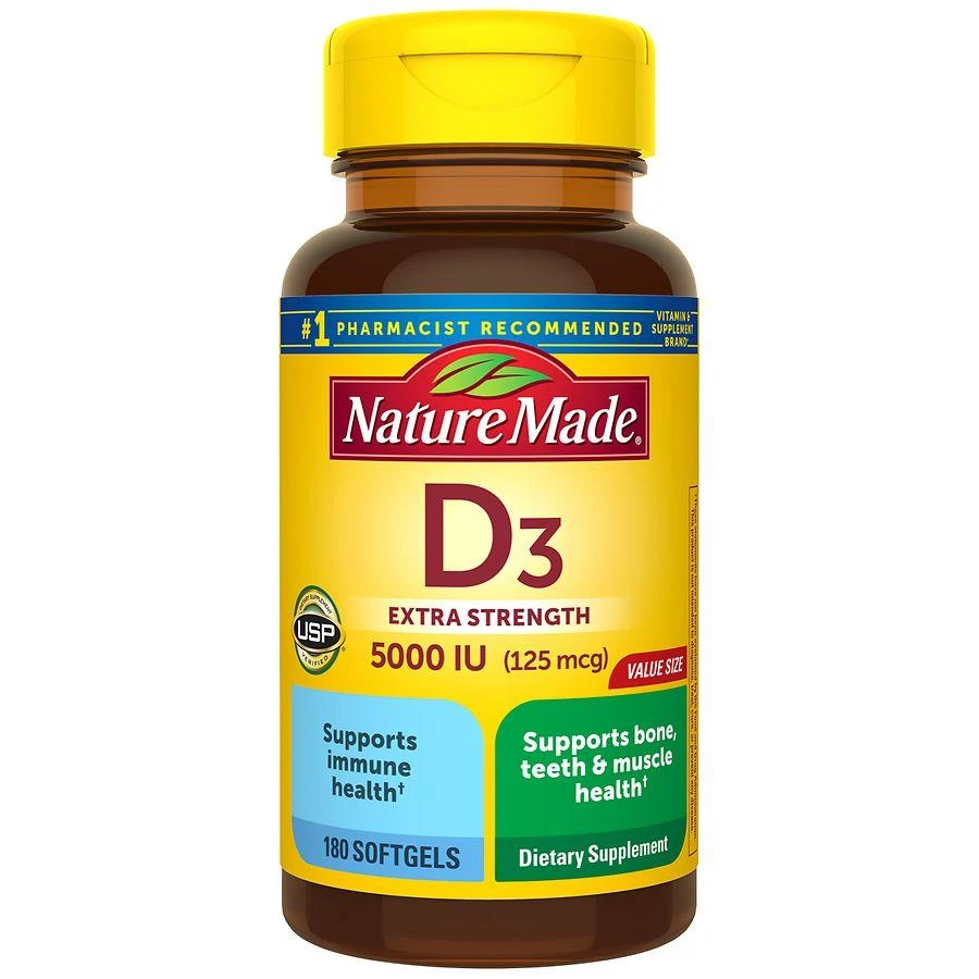 商品Nature Made|Extra Strength Vitamin D3 5000 IU (125 mcg) Softgels,价格¥267,第1张图片