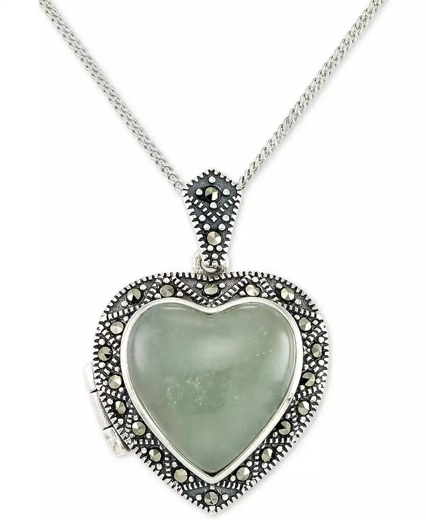 商品Macy's|Jade (13mm) & Marcasite Heart Locket 18" Pendant Necklace in Sterling Silver,价格¥652,第1张图片