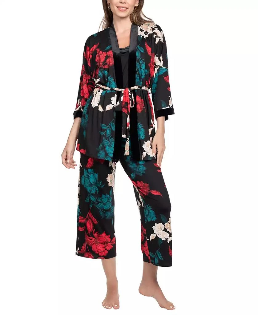 商品Linea Donatella|Women's 3-Piece Sharifa Floral Top, Pants and Robe Pajama Set,价格¥574,第4张图片详细描述
