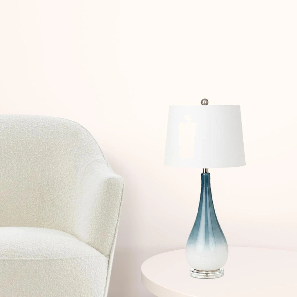 商品Homezia|Set of Two 31" Blue and White Glass Geometric Table Lamps With White Empire Shade,价格¥1850,第1张图片