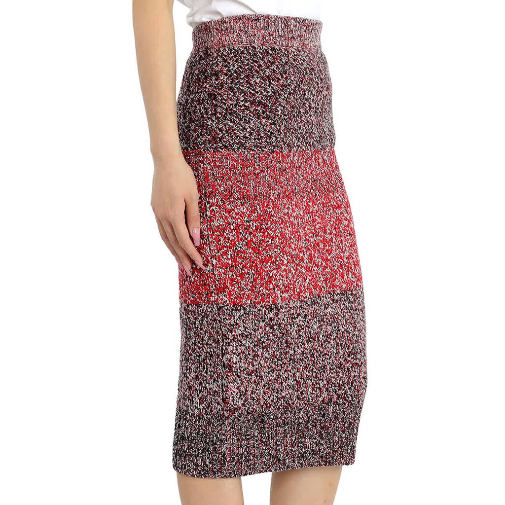 Womens Cashmere Cotton Wool Blend Mouline Skirt in Red商品第2张图片规格展示