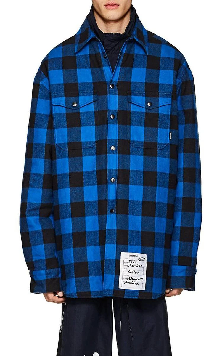 商品Vetements|Buffalo-Checked Cotton Flannel Oversized Workshirt,价格¥8892,第5张图片详细描述
